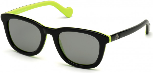 Moncler ML0118 Sunglasses, 01C - Shiny Black W. Fluorescent Green/ Grey Lenses W. Silver Flash