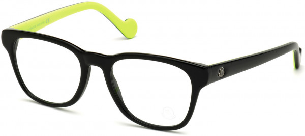 Moncler ML5065 Eyeglasses, 001 - Shiny Black W. Flourescent Green Inner Temples