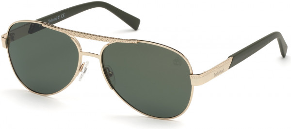 Timberland TB9214 Sunglasses, 32R - Shiny Gold Front, Matte Olive Green Temples / Green Lenses