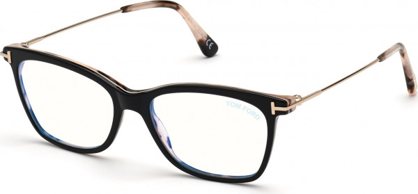 Tom Ford FT5712-B Eyeglasses, 005 - Black/Monocolor / Shiny Pale Gold