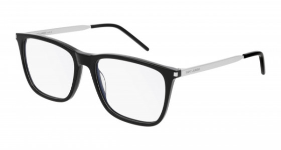 Saint Laurent SL 345 Eyeglasses, 001 - BLACK with SILVER temples and TRANSPARENT lenses