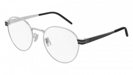 Saint Laurent SL M63 Eyeglasses, 002 - BLACK with SILVER temples and TRANSPARENT lenses