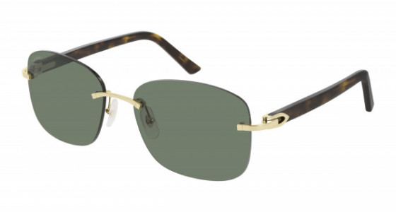 Cartier CT0227S Sunglasses, 002 - GOLD with HAVANA temples and GREEN lenses