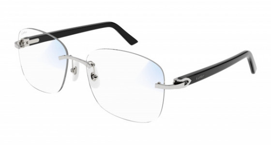 Cartier CT0227S Sunglasses, 006 - SILVER with BLACK temples and TRANSPARENT lenses