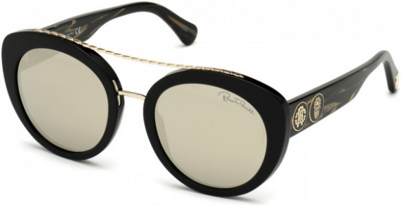 Roberto Cavalli RC1128 Sunglasses, 01C - Shiny Black, Shiny Black W. Golden Stripes / Grey