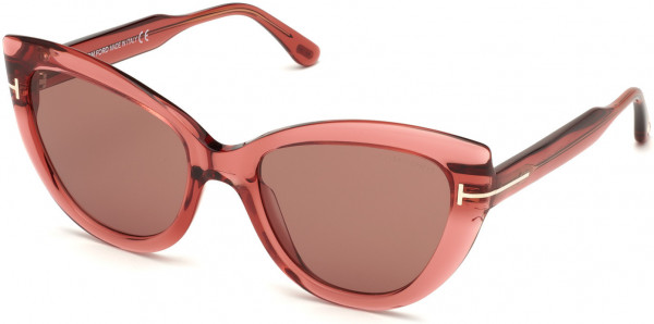 Tom Ford FT0762 Anya Sunglasses, 42E - Shiny Transparent Antique Dark Pink/ Pale Brown Rose Lenses