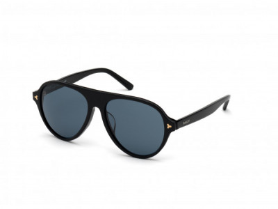 Bally BY0021-H Sunglasses, 01N - Shiny Black, Black Leather/ Blue-Green Lenses