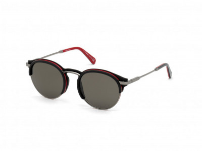 Omega OM0014-H Sunglasses, 05D - Shiny Gunmetal, Matte Black, Sh Black & Red/ Smoke Polarised Barberini