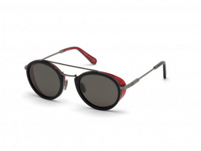 Omega OM0021-H Sunglasses, 05D - Shiny Gunmetal, Red Blinkers, Black & Red / Grey Polarized Barberini