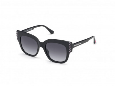 Pink PK0032 Sunglasses, 01B - Solid Black/ Pink Polka Dot Pattern W/ Smoke Gradient Lens
