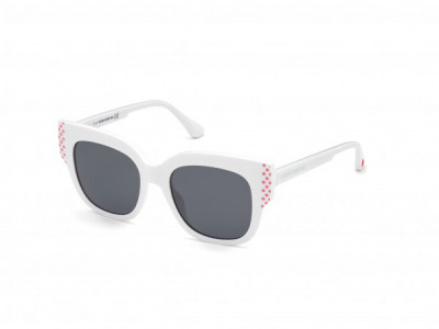 Pink PK0032 Sunglasses, 21A - Shiny Solid White/ Pink Polka Dot Pattern W/grey Lens