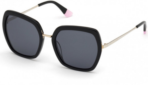 Victoria's Secret VS0036 Sunglasses, 01A - Black With Shiny Gold Metal, Grey Lens