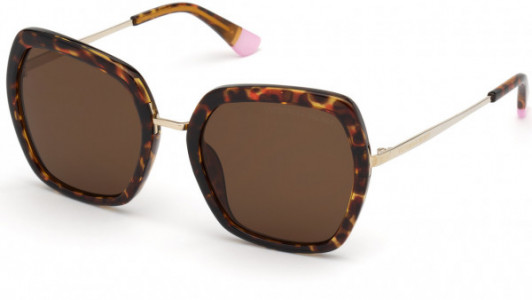 Victoria's Secret VS0036 Sunglasses, 52E - Brown Havana With Shiny Gold Metal, Brown Lens