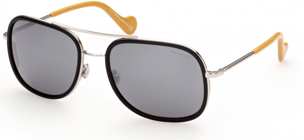 Moncler ML0145 Sunglasses, 05C - Shiny Palladium W. Yellow Tips/ Smoke Lenses W. Silver Mirror