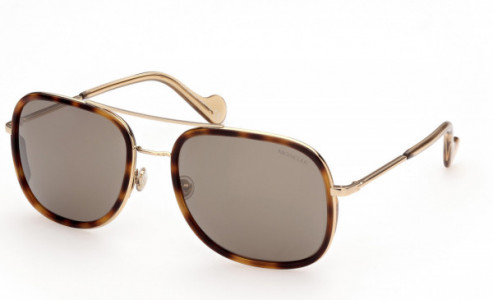 Moncler ML0145 Sunglasses, 52L - Gold W. Transparent Honey Tips/ Roviex Lenses W. Gunmetal Flash