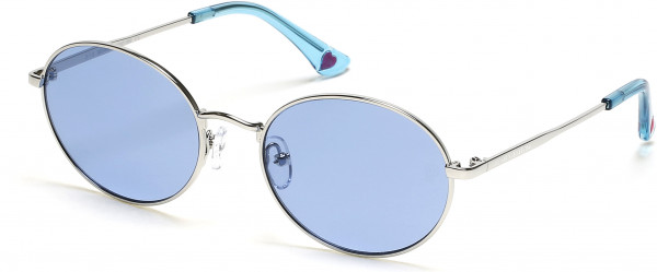Pink PK0045 Sunglasses, 16V - Shiny Silver, Crystal Blue Temple Tip W/ Light Blue Lens