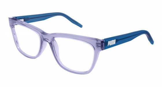 Puma PJ0044O Eyeglasses, 006 - GREY with BLUE temples and TRANSPARENT lenses