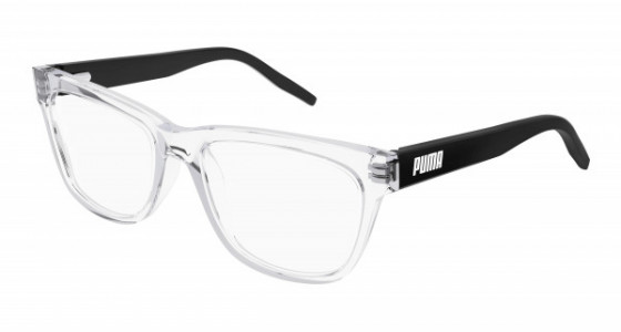 Puma PJ0044O Eyeglasses, 007 - CRYSTAL with BLACK temples and TRANSPARENT lenses