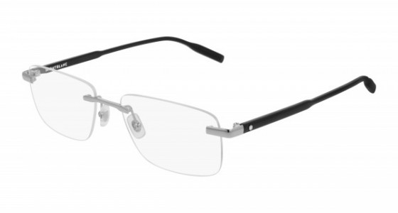 Montblanc MB0088O Eyeglasses, 002 - SILVER with BLACK temples and TRANSPARENT lenses