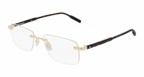 Montblanc MB0088O Eyeglasses, 003 - GOLD with HAVANA temples and TRANSPARENT lenses
