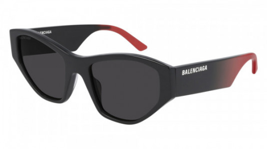 Balenciaga BB0097S Sunglasses, 002 - BLACK with RED temples and GREY lenses