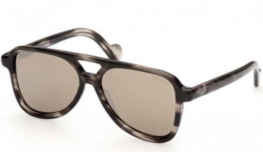 Moncler ML0140 Sunglasses, 55G - Shiny Striped Black Havana/ Brown Lenses W. Gold Mirror