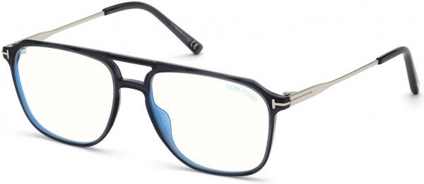 Tom Ford FT5665-B Eyeglasses, 020 - Transp. Dark Grey Acetate Front, Rose Gold Temples/ Blue Block Lenses