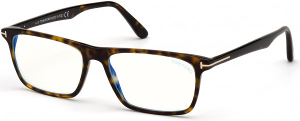 Tom Ford FT5681-F-B Eyeglasses, 052 - Shiny Classic Dark Havana/ Blue Block Lenses