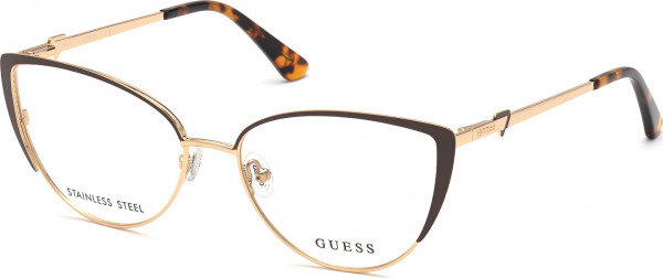 Guess GU2813 Eyeglasses, 049 - Matte Dark Brown / Shiny Pale Gold