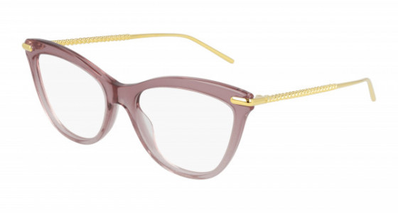 Boucheron BC0111O Eyeglasses, 002 - RED with GOLD temples and TRANSPARENT lenses