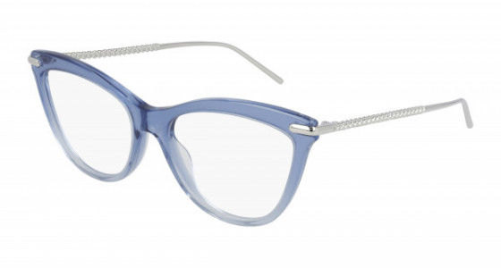 Boucheron BC0111O Eyeglasses, 003 - LIGHT-BLUE with SILVER temples and TRANSPARENT lenses
