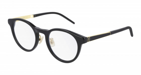 Saint Laurent SL M73/J Eyeglasses, 002 - BLACK with GOLD temples and TRANSPARENT lenses