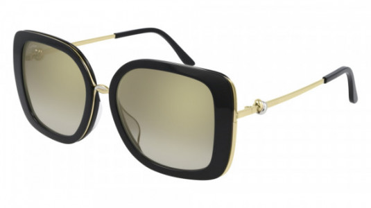 Cartier CT0246SA Sunglasses, 001 - BLACK with GOLD temples and GREY lenses