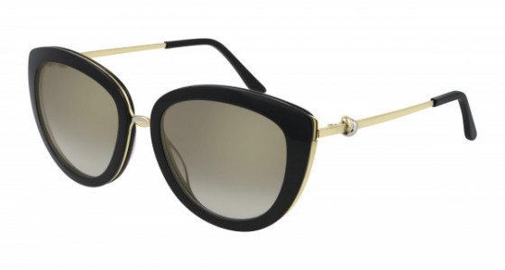 Cartier CT0247S Sunglasses, 001 - BLACK with GOLD temples and GREY lenses
