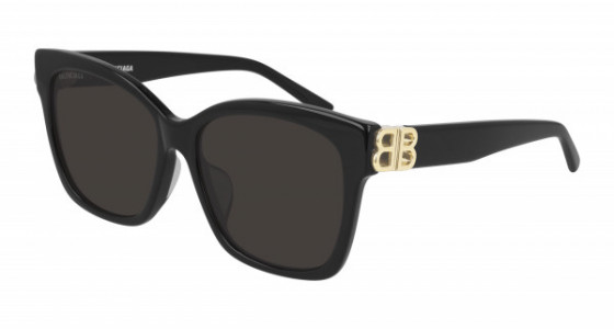 Balenciaga BB0102SA Sunglasses, 001 - BLACK with GOLD temples and GREY lenses