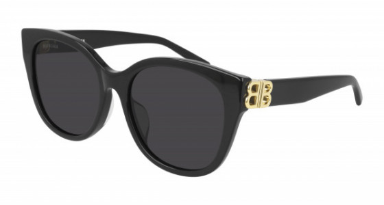 Balenciaga BB0103SA Sunglasses, 001 - BLACK with GOLD temples and GREY lenses