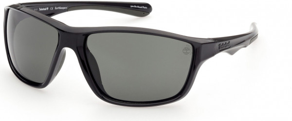 Timberland TB9246 Sunglasses, 01R - Shiny Black Front/temples W/ Green Rubber / Green Lenses