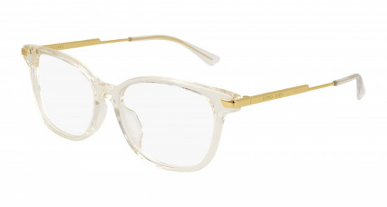 Bottega Veneta BV1074OA Eyeglasses, 003 - BEIGE with GOLD temples and TRANSPARENT lenses