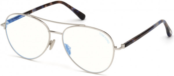 Tom Ford FT5684-B Eyeglasses, 016 - Shiny Palladium, Shiny Blue Havana / Blue Block Lenses