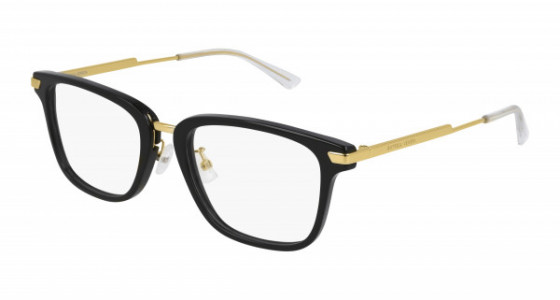 Bottega Veneta BV1075OA Eyeglasses, 001 - BLACK with GOLD temples and TRANSPARENT lenses