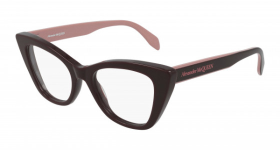 Alexander McQueen AM0305O Eyeglasses, 004 - BURGUNDY with TRANSPARENT lenses