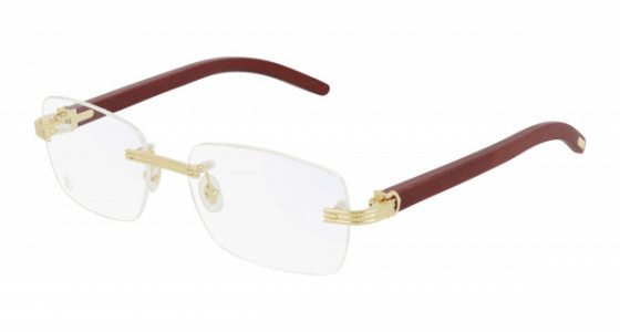 Cartier CT0286O Eyeglasses, 004 - GOLD with BURGUNDY temples and TRANSPARENT lenses