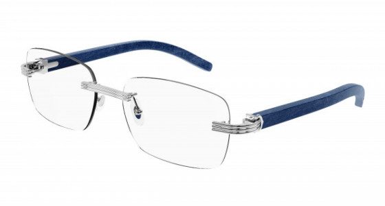 Cartier CT0286O Eyeglasses, 005 - SILVER with BLUE temples and TRANSPARENT lenses