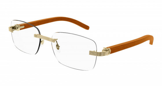 Cartier CT0286O Eyeglasses, 006 - GOLD with ORANGE temples and TRANSPARENT lenses