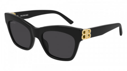 Balenciaga BB0132S Sunglasses, 001 - BLACK with GOLD temples and GREY lenses