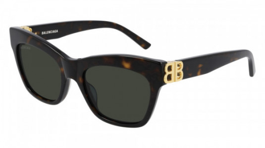 Balenciaga BB0132S Sunglasses, 002 - HAVANA with GOLD temples and GREEN lenses
