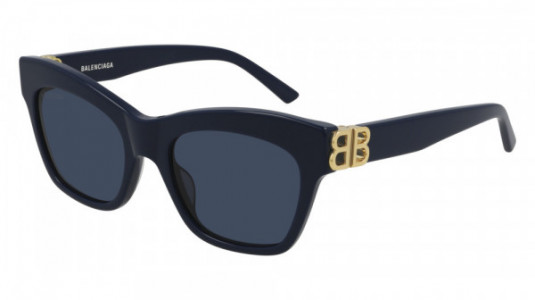 Balenciaga BB0132S Sunglasses, 007 - BLUE with GOLD temples and BLUE lenses