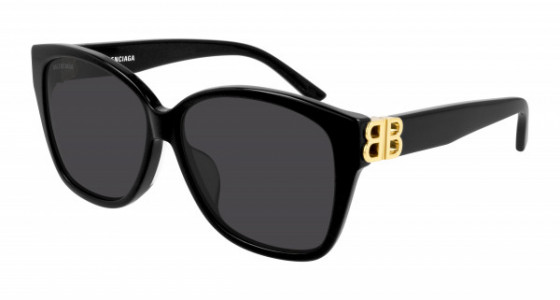 Balenciaga BB0135SA Sunglasses, 001 - BLACK with GOLD temples and GREY lenses