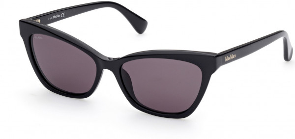 Max Mara MM0011 Logo5 Sunglasses, 01A - Shiny Black, Shiny Pale Gold / Smoke