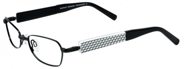 EasyClip O1075 Eyeglasses, SATIN BLACK // SILVER AND WHITE